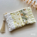 ラスト1点のみ💛インド刺繍リボン華やかポーチ yellow garden✨ 用途いろいろ！