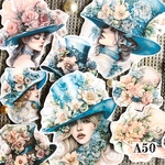 送料無料【A50コラージュ素材】女の子シール　花帽子　デザインペーパー　日記　ジャンクジャーナル　バレット　
