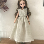 フリル袖ワンピース【カシュクール】ドール服　リカちゃん　ブライス　momoko ナチュラルワンピース