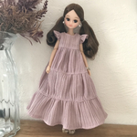 フリル袖ティアードワンピース【くすみピンク】ドール服　リカちゃん　ブライス　momoko  ruruko ナチュラルワンピース
