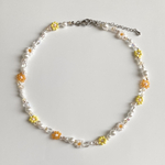 ビーズネックレス　🌼🍊　夏カラー　ビーズアクセサリー　ビーズ