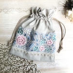 インド刺繍リボン＊巾着ポーチ