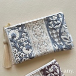 【受注制作🪡】インド刺繍リボン華やかポーチ classy blue✨用途いろいろ！　再販