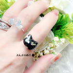 【ダンディキャット🐈‍⬛💍】ブラック猫ちゃん紫陽花スチールリングフリーサイズ