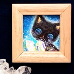【原画】黒猫と水晶(ミニ額付き)　　