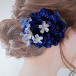 浴衣姿をしっとりと＊紫陽花とブルーダリアと小花の髪飾り＊ショートへアでも簡単に着けられ落ちにくいワニ口クリップ＊成人式＊前撮り＊和装＊2way