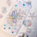 天然石琉球ガラスiPhoneケース♡海中マリンブルー海のお友達シリーズ