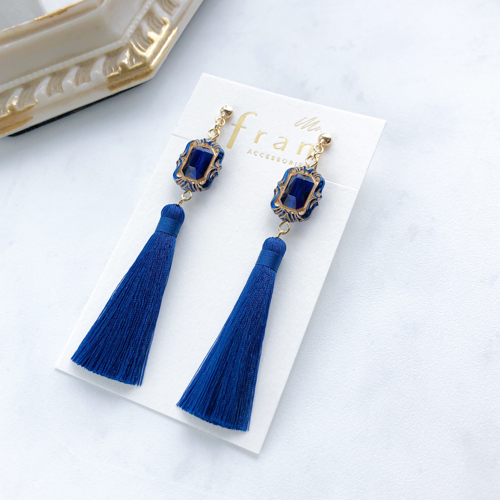 人気色】アンティーク タッセル col. ロイヤルブルー【ピアス