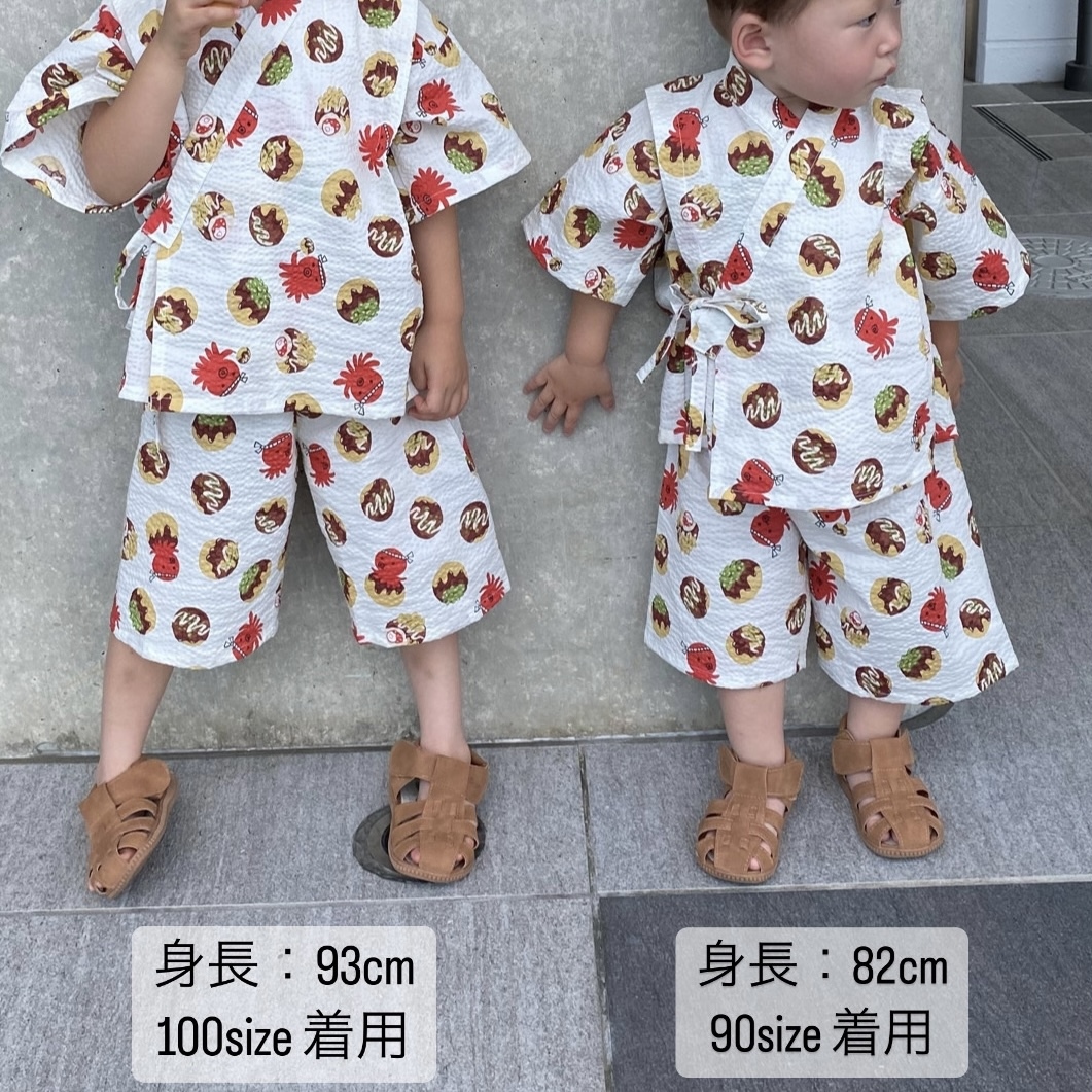 キッズ甚平　100 ハンドメイド 100size】甚平 100サイズ たこやき柄 夏祭り 子供甚平 キッズ