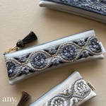 再販✨ラスト1点💙インド刺繍リボンの大人ペンケース bluegray♡