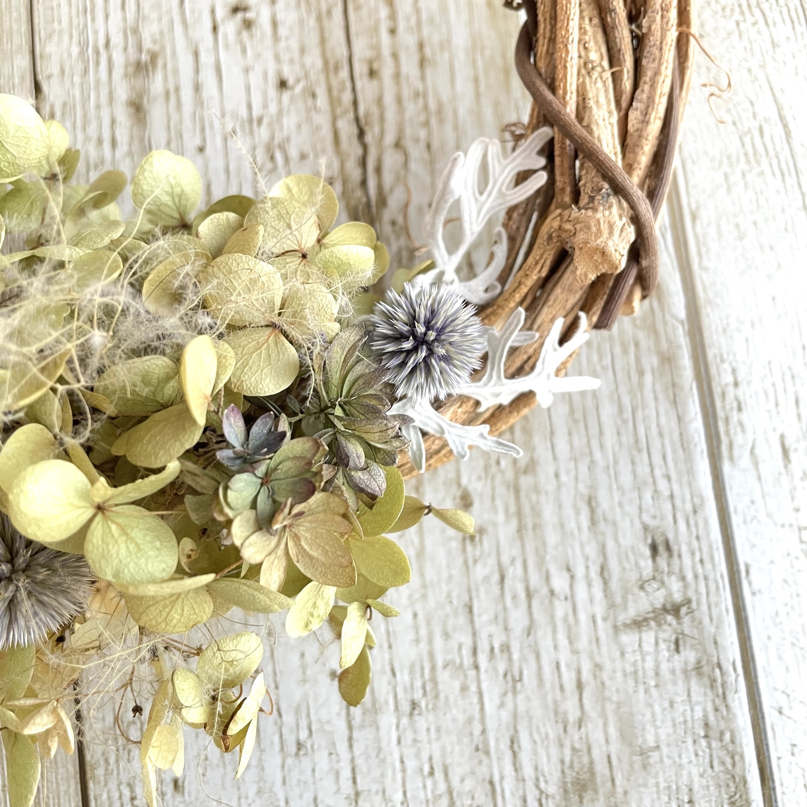 アナベルとルリタマアザミの夏色ハーフリース アナベルとルリタマアザミの夏色ハーフリース ルリタマアザミの