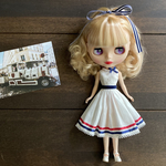【7月16日（日）21時販売】リバティプリント無地〈白〉のワンピース（トリコロールカラー）ブライスアウトフィット