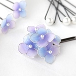 浴衣の髪飾り✨淡色の紫陽花のヘアピン　ブルー×パープル　7本セット