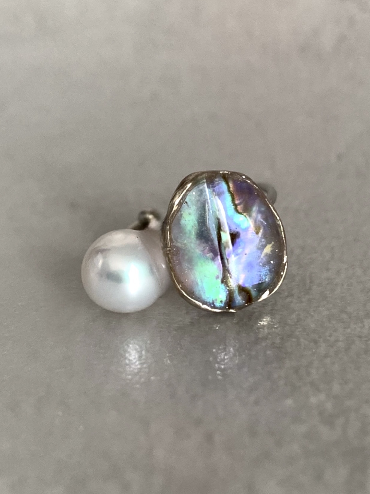 【ひなママ】天然アバロンシェルのデザインフリーサイズリング 紫陽花のリング(silver×gold) ※フリーサイズ 指輪・リング