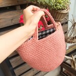 麻ひもバッグ　ピンク　ブロックチェックの内布