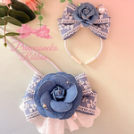 再販🩵ペット用カチューシャ&チョーカーセット💙カメリア💙レース&デニム🎀安全首輪タイプ🩵