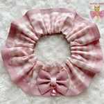 再販‎‪𓍯 ‬lovely 🎀 Cat frills ୨୧﻿ ピンクチェック柄 × スモークピンク ｟ #猫首輪 #シュシュ首輪 #フリル ｠