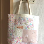 私のお出かけトートバッグ☆ほんわか花柄＆レース/パッチワーク3170①・サブバッグ・エコバッグ