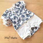 a様オーダー＊レイヤードロンパース70size＊puriri モンスター(ベージュ杢×ネイビー)