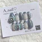 韓国風 ワンホンネイル 推しネイルにも💅フレンチとツイードのハートリボンネイル❤︎ ネイルチップ