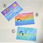 海とイルカの絵葉書３枚セット　暑中お見舞い・残暑お見舞い　パステルアートによるポストカード