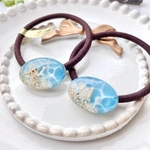 30%OFF❣️空色の海レジン　海の水面のぷっくりレジンヘアゴム　3cm 小さめ　夏のヘアゴム　日本製ヘアゴム使用