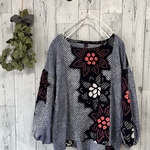 ☆　再sale! 浴衣リメイク　有松絞パッチ　花柄　パフ袖ブラウス　♪