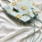 【ni-in様専用】再販・爽やか夏色✨ 涼やかコーデを叶える大人の花柄巾着バッグ・ショルダーバッグ・斜めがけバッグ・インポートジャガード・ファスナーポケット付き