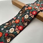 ¥800→¥650/約9cm幅/刺繍リボン/黒/花柄/花刺繍/幅広/赤白オレンジ