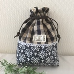 大人の巾着袋☆ビニコと綿麻☆お花と小鳥