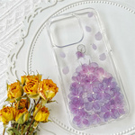 紫陽花押し花スマホケース、全機種対応、iFace風、手帳型、ストラップホルダ一、iPhone15、iPhone15Pro、iPhone15plus、iPhone14、iPhone14Pro