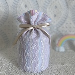 《サイズオーダー可能》ペット 骨壷カバー🐾花柄レースとストライプ　ピンク系　3寸 3.5寸 リバーシブル（骨壷ケース）