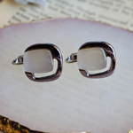 アンティークボタン　イヤリング　スクエアシェル