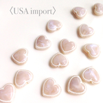  〈USA import〉オペーク ベージュ×ホワイト アクリル ハートビーズ (6個)