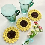 手編みひまわりお花コースター　3枚