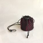 コットンニット巾着ミニショルダー サコッシュ パープル ブラック ストライプ