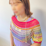 【ショートニット】　サマー　ニット　トップス　レイヤードトップス　ミニ　ミニ丈　ピンク　マルチ　カラー　ショートニット　レインボー　桃　桃色　赤　赤色　虹　クロップド　シースルー