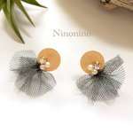 再販グレー♡チュールリボンピアス