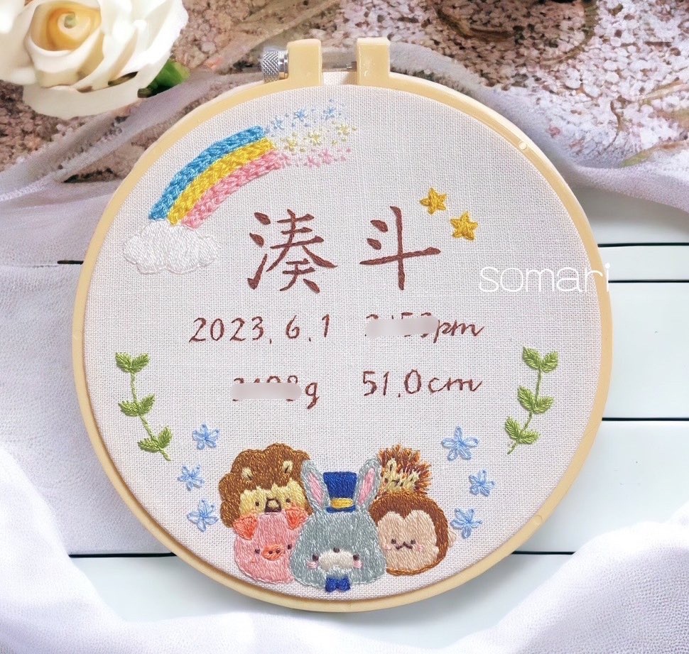 手刺繍で織り成す、ふっくら可愛い ｵｰﾀﾞｰﾒｲﾄﾞꕤ︎︎ 手刺繍命名書