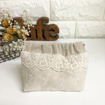 バネポーチ　ミニsize  ナチュラル小花刺繍×チュールレース
