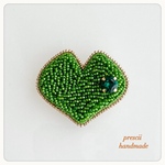 Heart(wave・green)ビーズ刺繍ブローチ