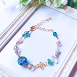 ブレスレット【 水隠り/みずこもり 】 handmade 和風 着物 和服 浴衣 ガラス とんぼ玉 蜻蛉玉 天然石 パール ビーズ バングル