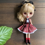 【7月23日（日）21時販売予定】リバティプリント〈タナチェック&プリント〉のワンピース（黒リボン）ブライスアウトフィット