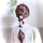 【グレー】シャイニーワイヤーリボン  /ワイヤーポニー  ヘアワイヤー アレンジワイヤー