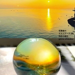 40㎜　海辺の旅館からみた別府湾の朝日　オブジェ　雲レジン
