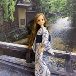 巾着付き！白い浴衣とネイビーの帯のセット　💙リカちゃんサイズ