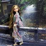 巾着付き！しっとり花柄の浴衣と帯のセット　リカちゃんサイズ