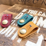 本革コードホルダー　3個セット　ワインレッド&ターコイズブルー&黄色レザー　ケーブルホルダー