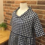 水彩風チェック  丸襟ふんわりチュニック  ネイビー