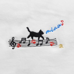 猫と音譜の刺繍入りオリジナルTシャツ　6.2オンス　男女兼用